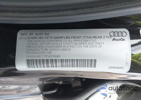 2013 Audi A6 3.0T Premium z USA, uszkodzony, nr VIN WAUGGAFC7DN025680